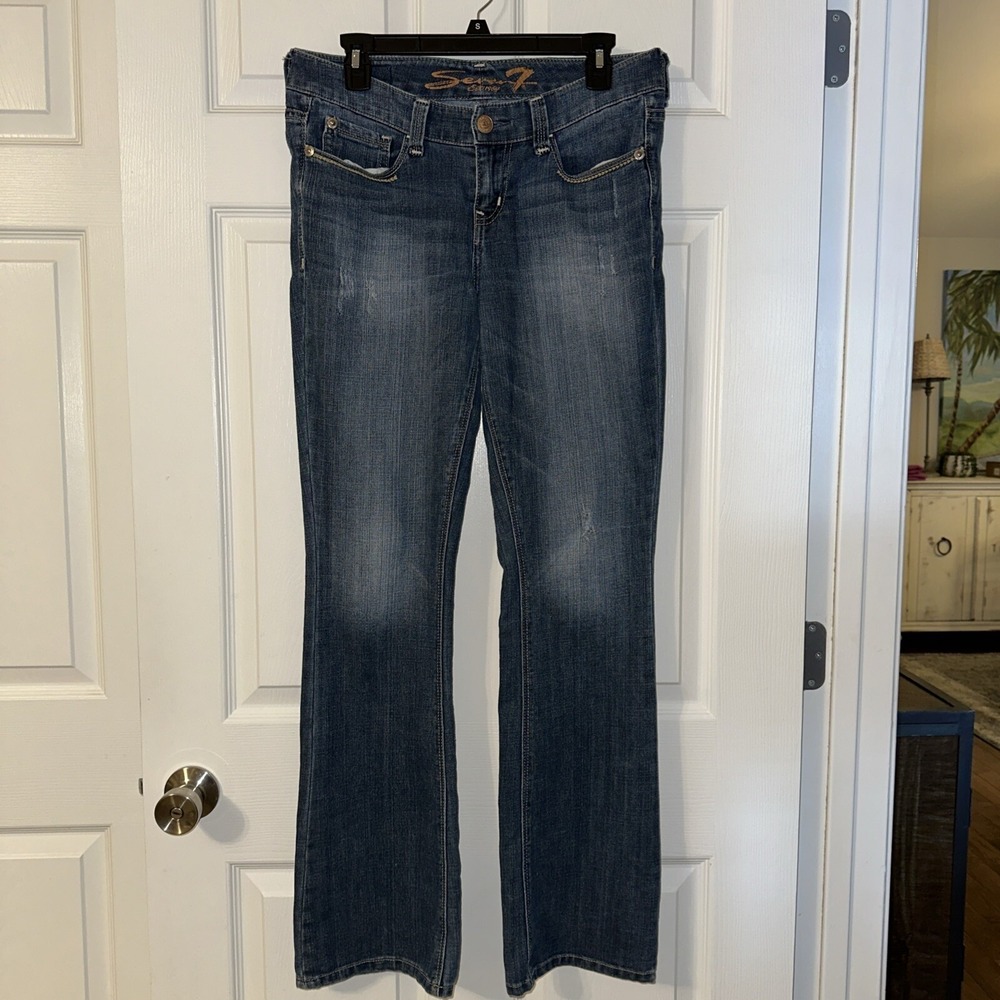 7 Seven For All Mankind Jeans Women Size 6 Blue Cotton Low Rise Boot Cut.